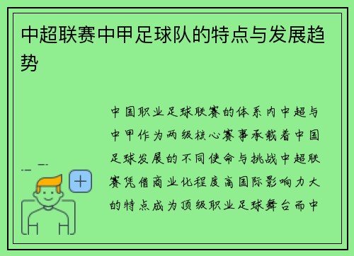 中超联赛中甲足球队的特点与发展趋势