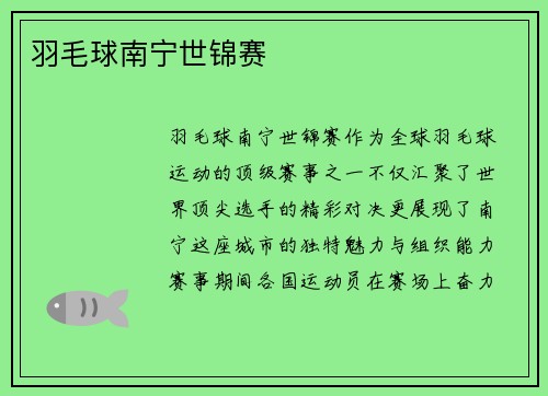 羽毛球南宁世锦赛